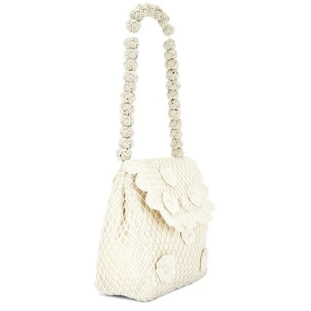 For Love & Lemons Romantic Coquette Knit Crochet Purse Cream Rosettes Cottage